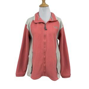 The North Face Jacket Womens L Large Pink Off White Full Zip Fleece Mock Neck